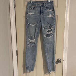 American Eagle Outfitters Ripped Blue Ankle Jeans